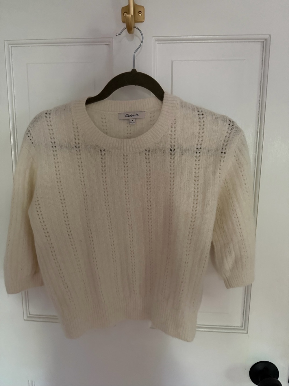 Madewell Open-Knit Crewneck Sweater in Cream